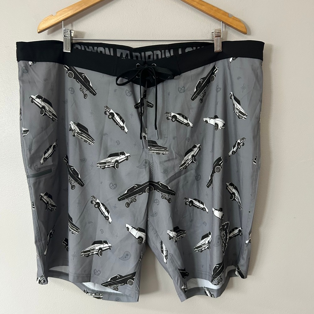 Dixxon Board Shorts Dippin Low‎ Mens 44 Gray Lowrider Impala Graphic Swim Trunks